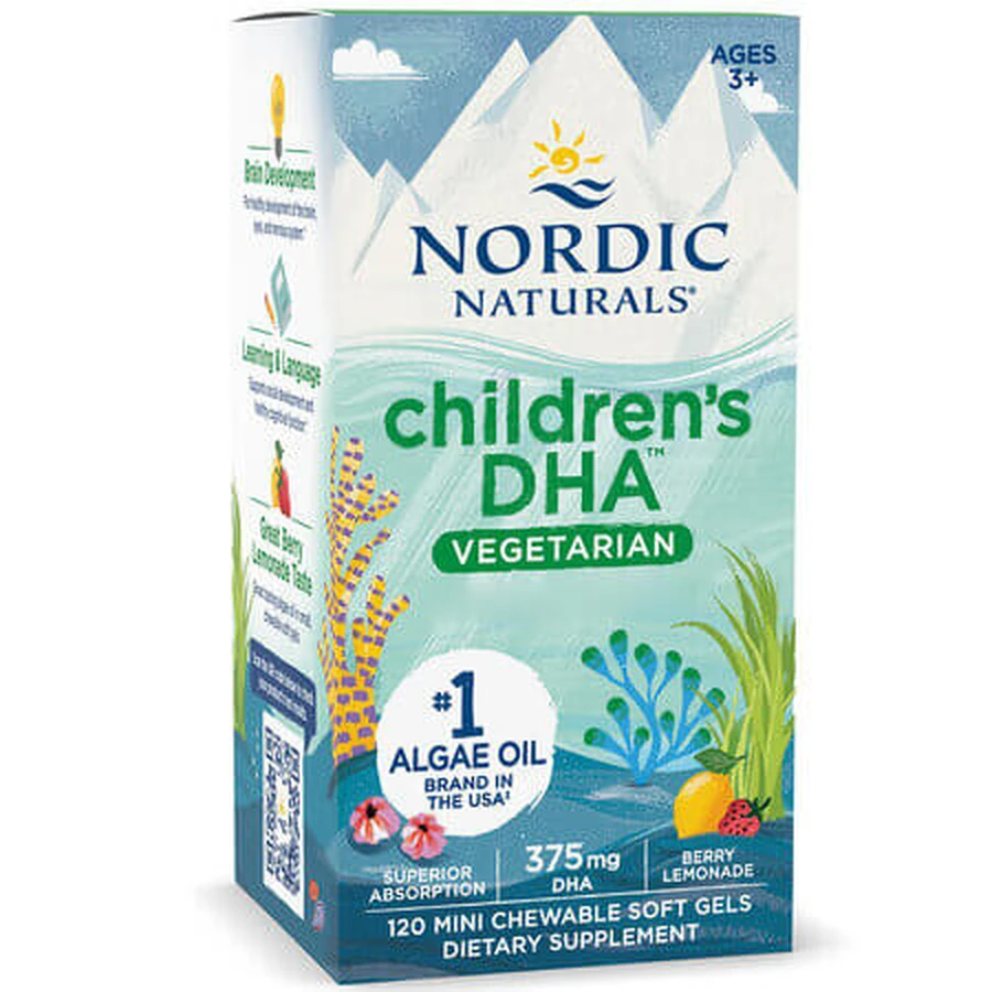Omega-3 voor kinderen: DHA voor kinderen (vegetarisch), 375 mg, 120 kauwtabletten, Nordic Naturals
