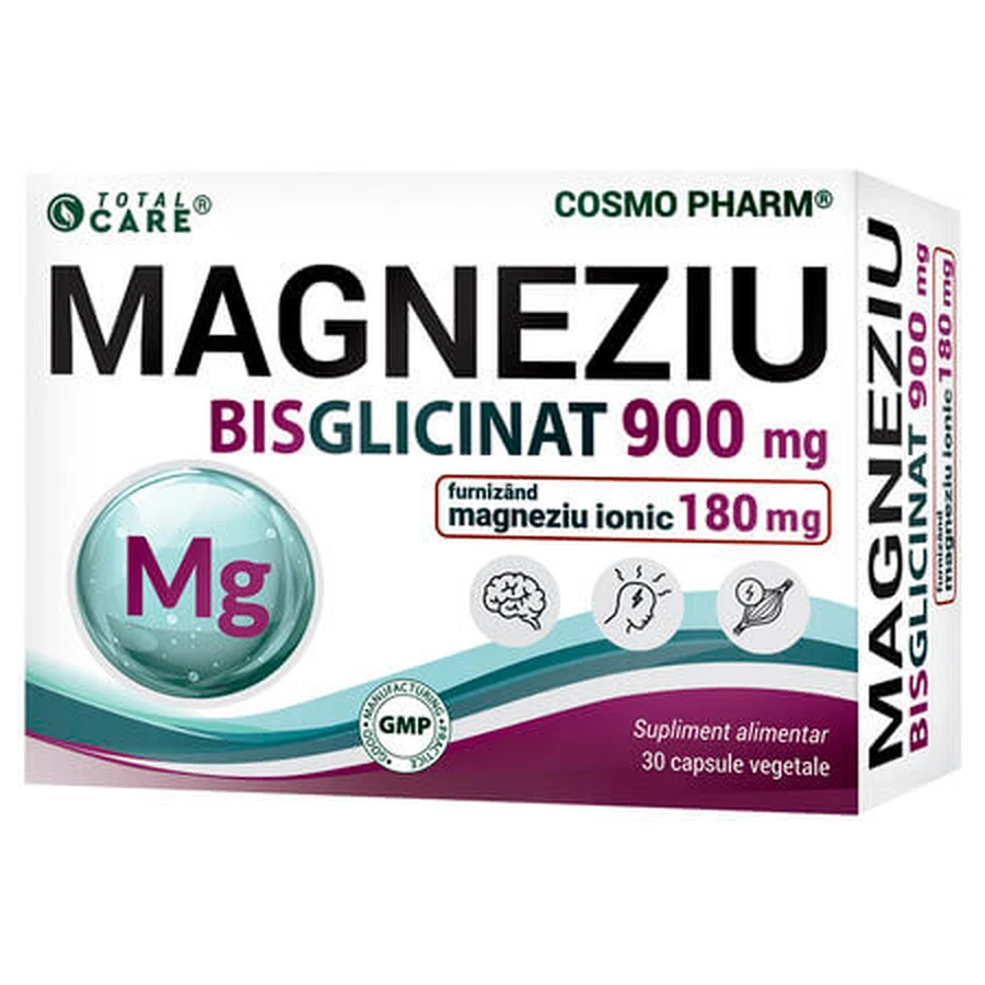 Total Care Magnesium Bisglycinate, 900 mg, 30 vegetarian capsules, Cosmo Pharm