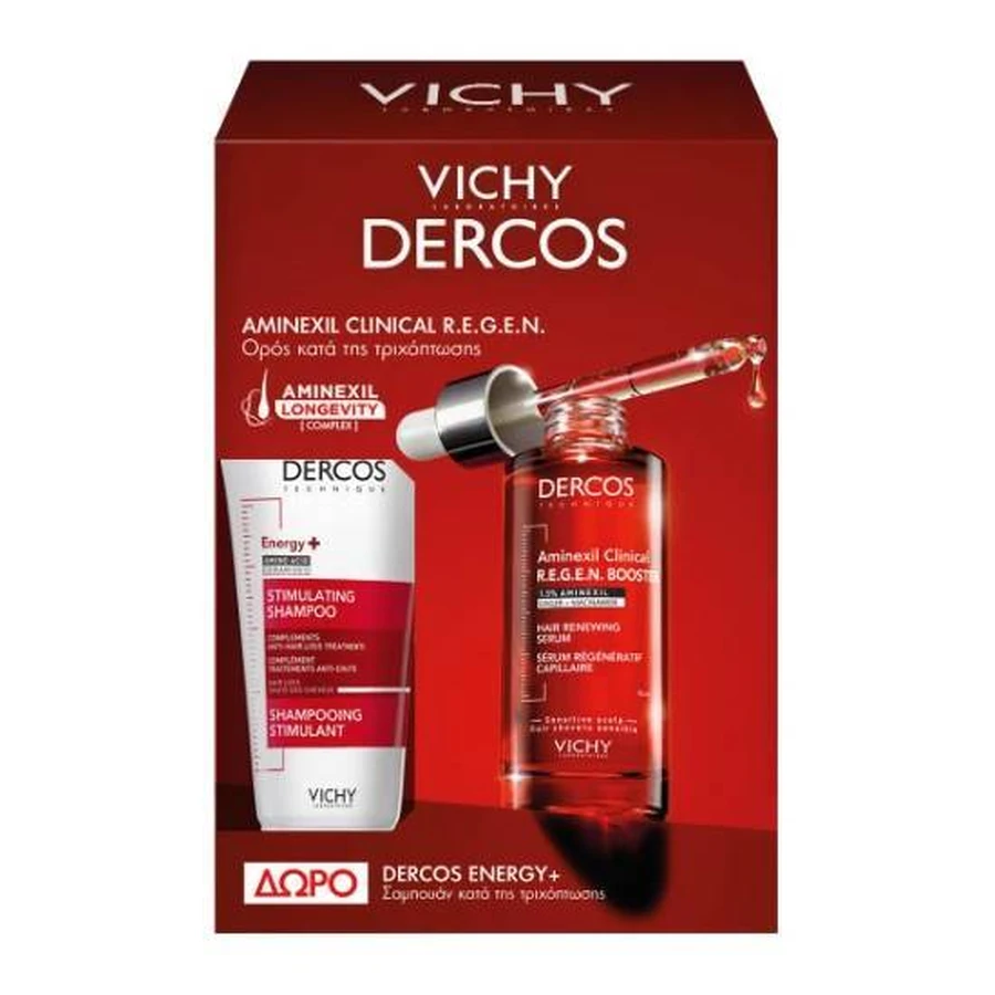 VICHY Dercos Aminexil Clinical R.E.G.E.N. Booster Hair Strengthening Serum, 90 ml & Free Dercos Energy+ Shampoo—Revitalizing Anti-Hair Loss Shampoo, 50 ml, 1 set