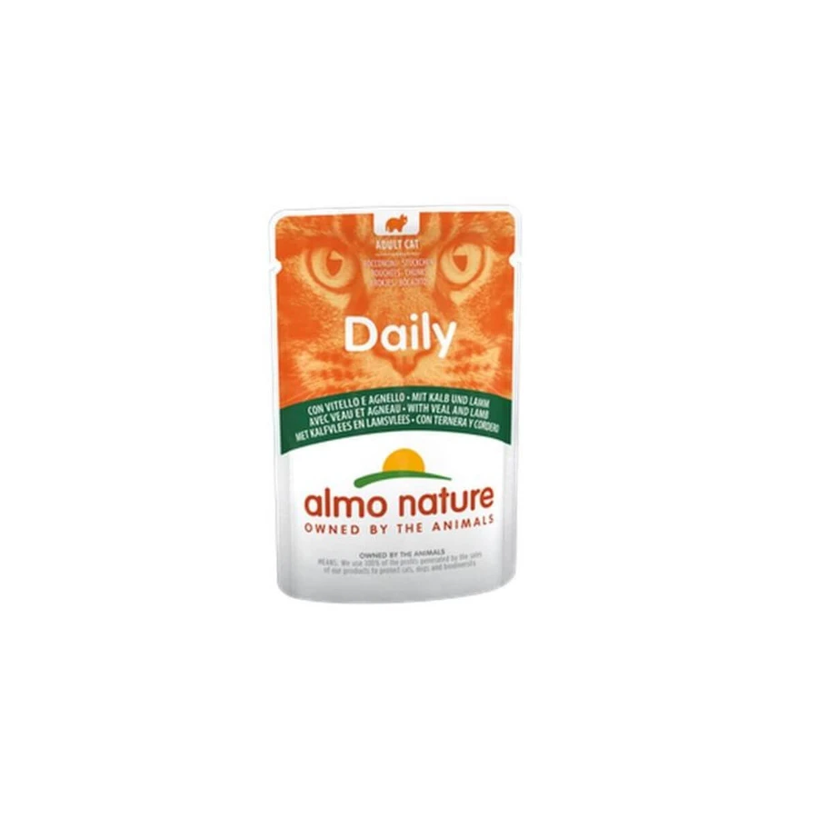 ALMO NATURE Daily Cat, Veal and Lamb, wet cat food pouches (in sauce), 70g