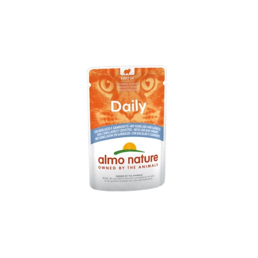 ALMO NATURE Daily Cat, Cod and Shrimp, wet cat food pouches (in sauce), 70g
