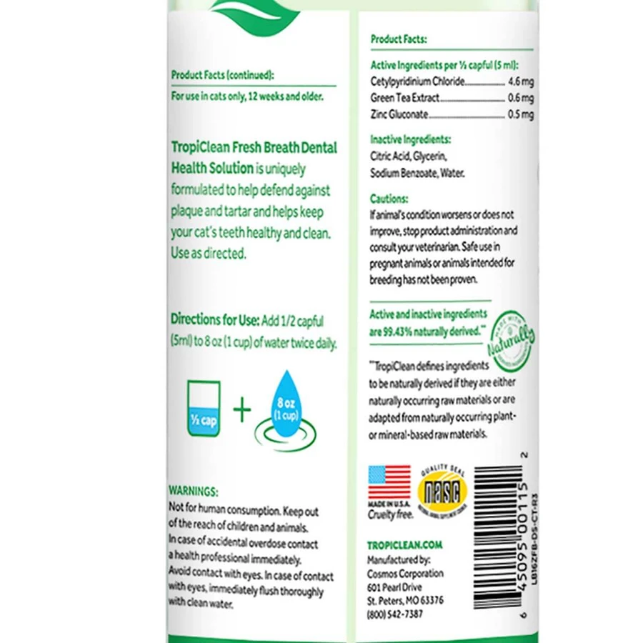 TropiClean Oral Care Water Additive for Cats, 473 ml