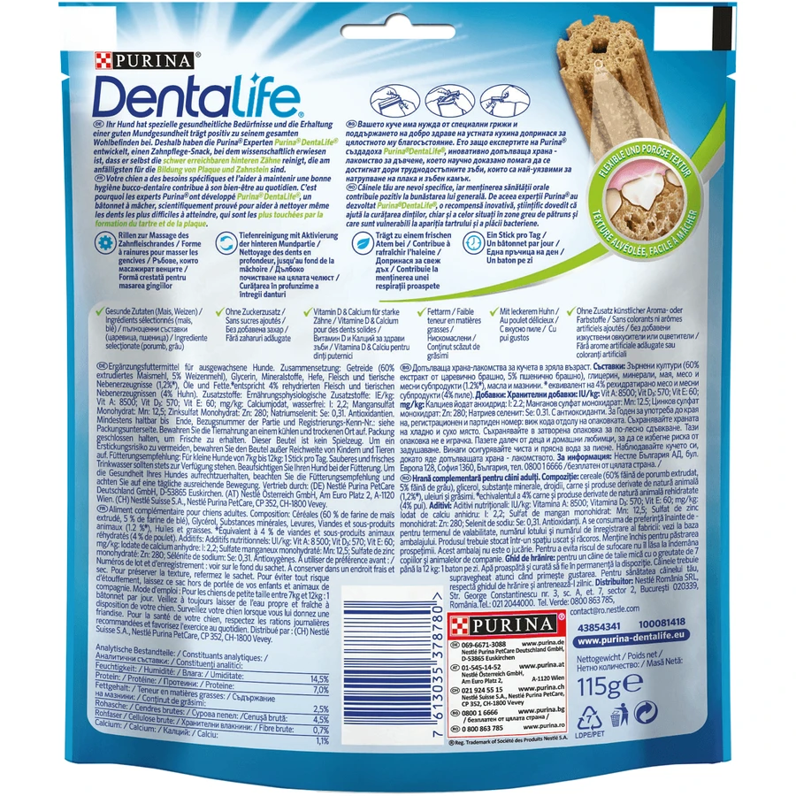 PURINA Dentalife Adult Small, golosinas para perros de razas pequeñas, barritas, 7 unidades