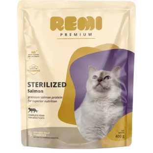 REMI PREMIUM Stérilisé, Saumon, Croquettes pour chattes stérilisées, 400 g