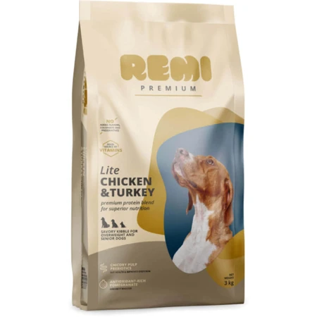 REMI PREMIUM Dog Lite, XS-XL, Chicken and Turkey, dry dog food for senior dogs and dogs with obesity, 3 kg