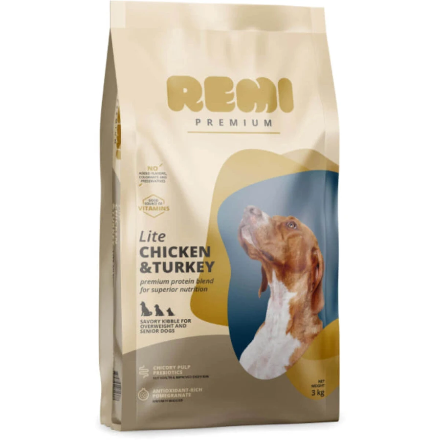 REMI PREMIUM Dog Lite, XS-XL, Chicken and Turkey, dry dog food for senior dogs and dogs with obesity, 3 kg