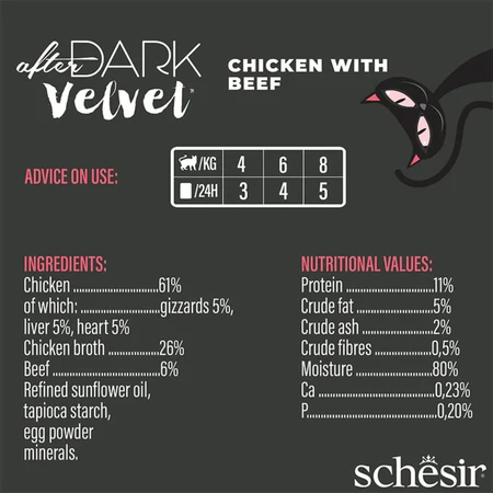 SCHESIR After Dark Velvet Mousse, Chicken and Beef, grain-free wet cat food pouches (mousse), 80g