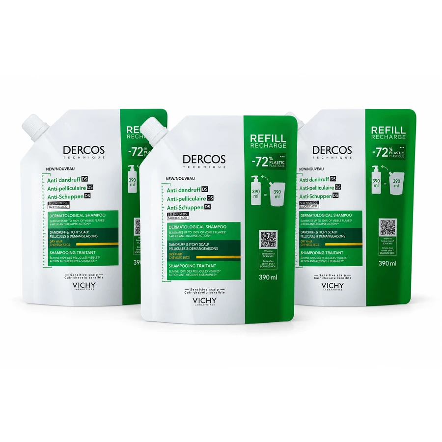 Vichy Dercos Anti-Roos Behandelingsshampoo DS voor droog haar Eco-Refill 3x390 ml