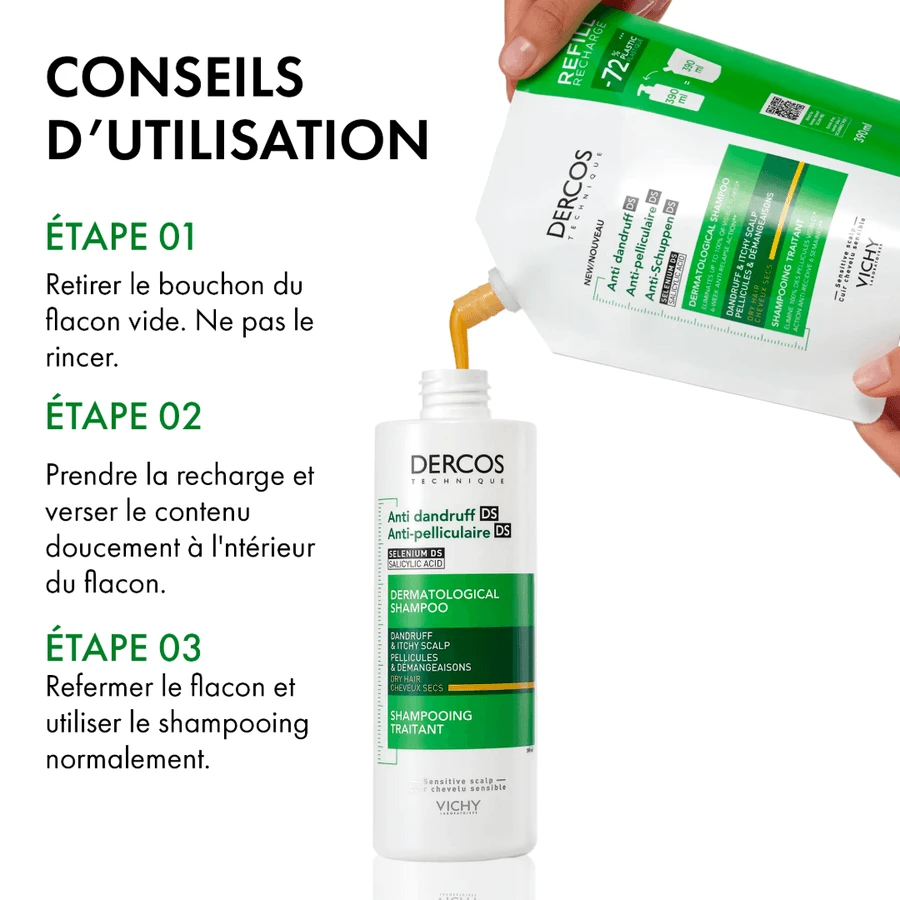 Vichy Dercos Anti-Roos Behandelingsshampoo DS voor droog haar Eco-Refill 3x390 ml