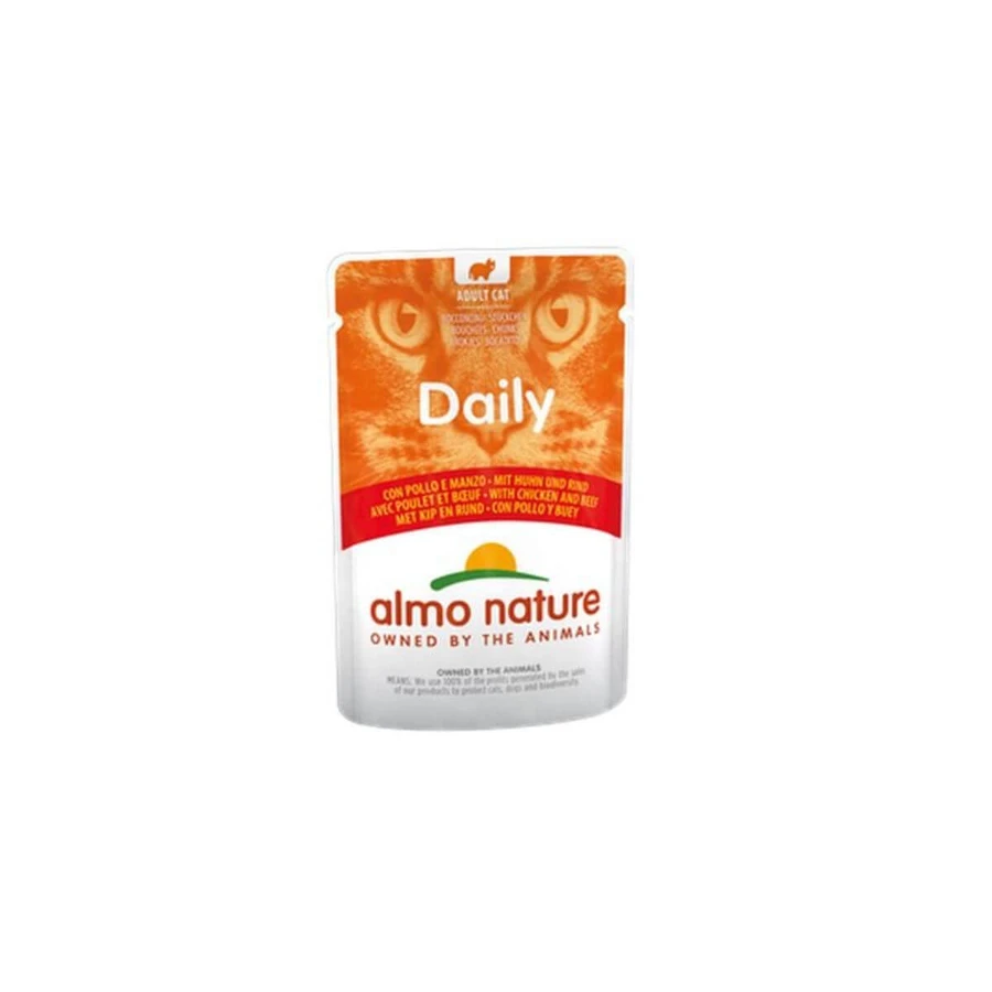 ALMO NATURE Daily Cat, kip en rundvlees, nat kattenvoer in zakjes (in saus), 70 g