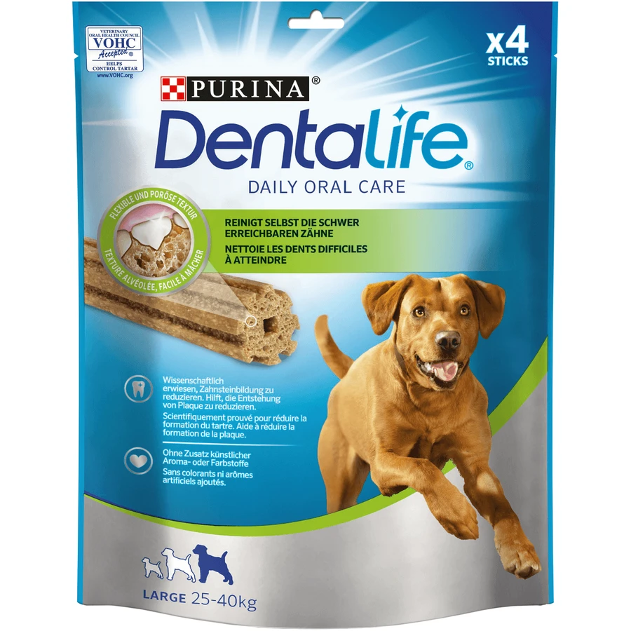 PURINA Dentalife Adult Large, golosinas para perros grandes, barritas, 4 unidades