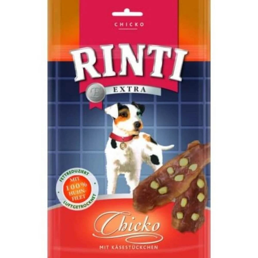 RINTI Chicko Plus, XS-XL, Pollo e Formaggio, bustine di snack per cani senza cereali, disidratati, 80 g