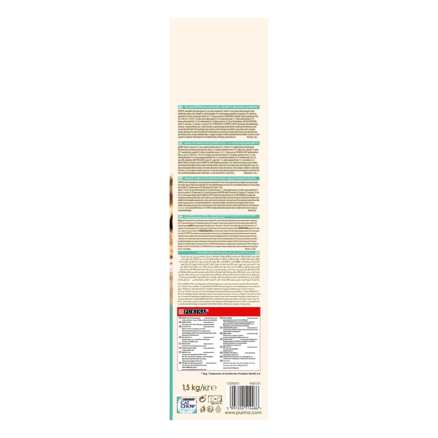 PURINA Cat Chow Hairball Control, pollo, pienso seco para gatos, ayuda a reducir las bolas de pelo, 1,5 kg