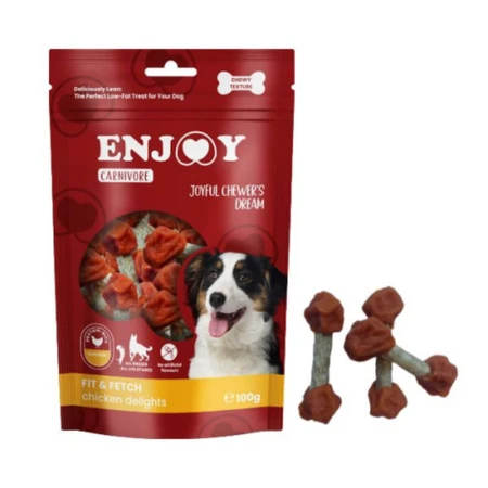 ENJOY Carnivore Fit Fetch Delights, XS-XL, Pui, punguță recompense câini, 100g