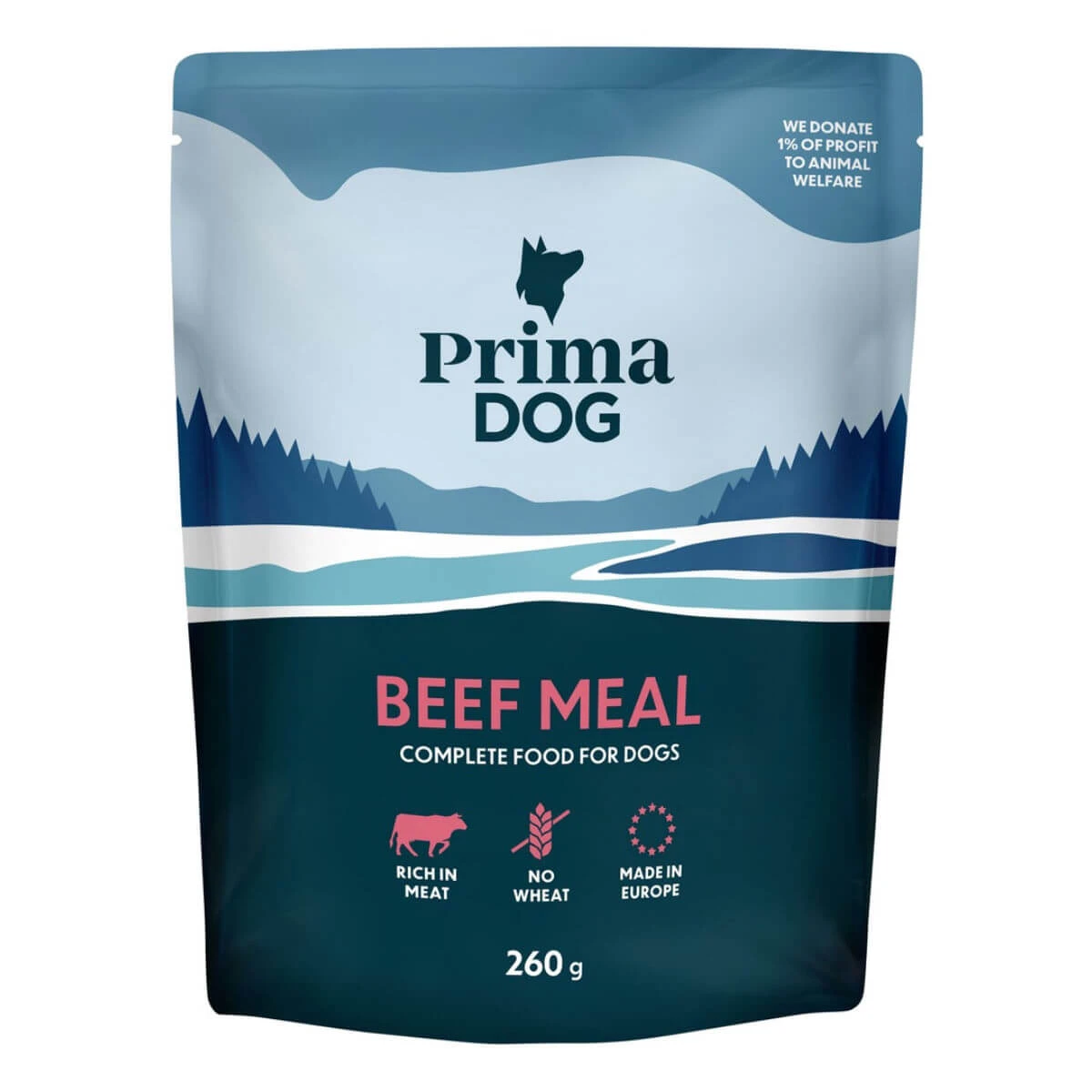 PRIMA DOG Meal, XS-XL, Beef, wet dog food pouches (in aspic), case, 260 g x 12