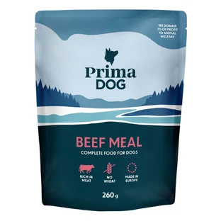 PRIMA DOG Meal, XS-XL, Beef, wet dog food pouches (in aspic), case, 260 g x 12