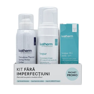 Kit Flawless, Eau thermale, 100 ml, Mousse Ivapur, 160 ml, Crème Ivapur AI, 30 ml, Ivatherm