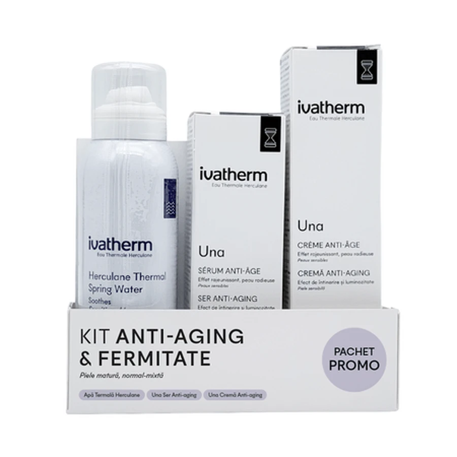 Kit anti-âge et raffermissant, eau thermale, 100 ml, sérum Una, 30 ml, crème pour le visage Una, 50 ml, Ivatherm
