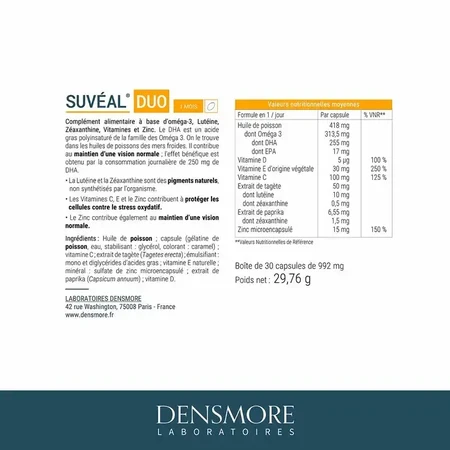 Suveal Duo, 30 gélules molles, Densmore Laboratoires