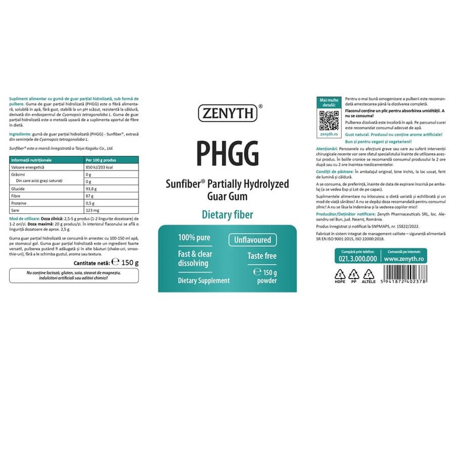 Fibre alimentare prebiotice PHGG, 2x150 g, Zenyth