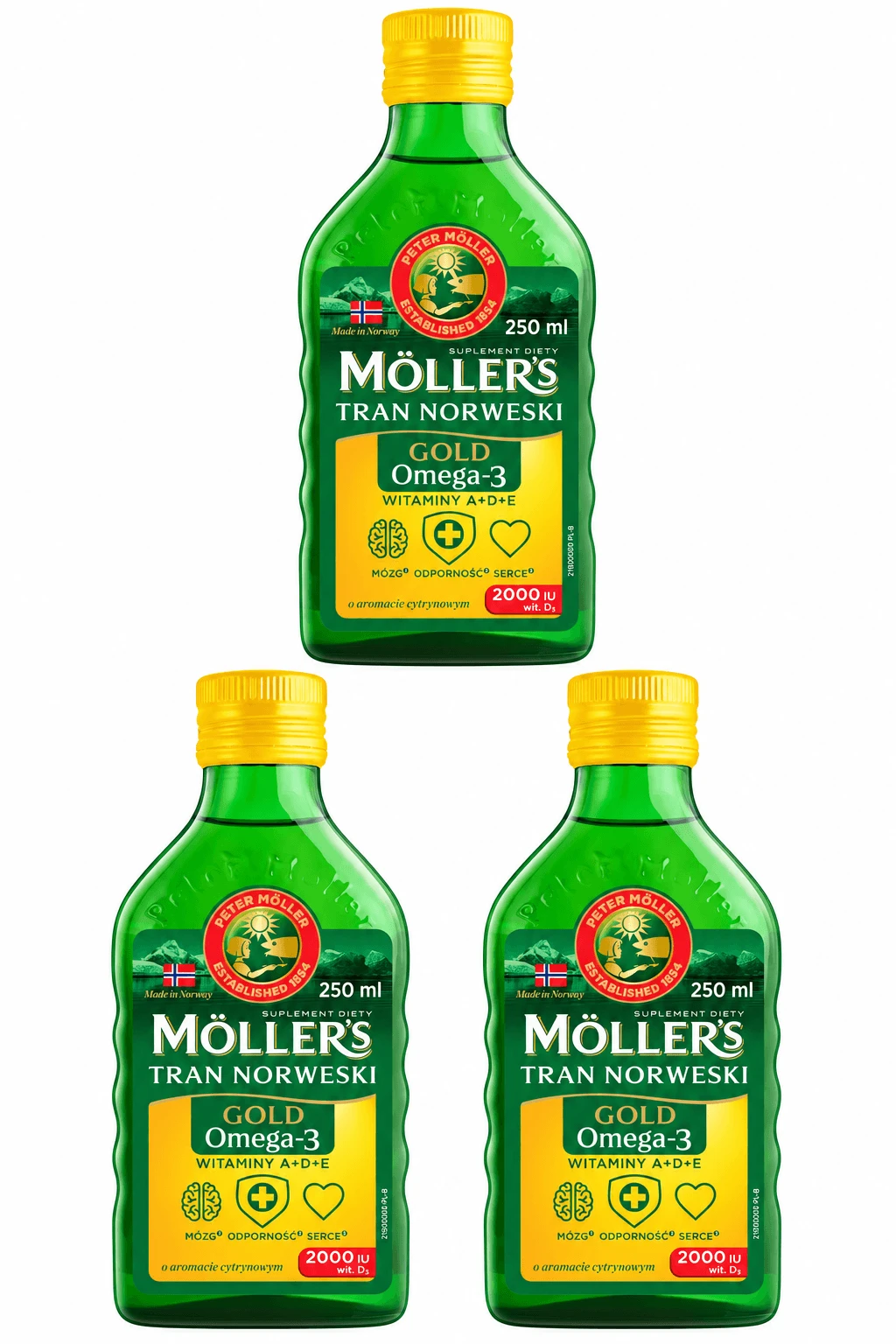 Gold Fish Oil with Omega-3, Lemon Flavor, 3x250 ml, Möller's