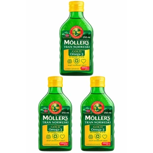 Huile de poisson norvégienne Moller's Gold, arôme citron, 3x250 ml