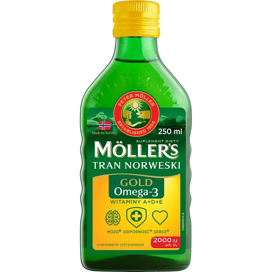 Ulei de pește Gold cu Omega-3, aromă de lămâie, 3x250 ml, Möller’s