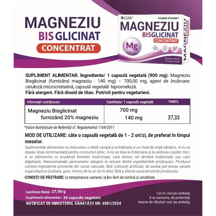 Magnesium Bisglycinate, 2x30 capsule, Cosmopharm