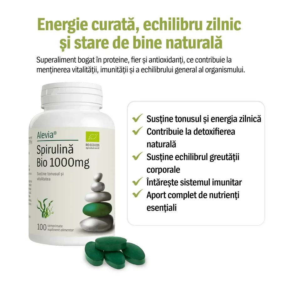 Spirulină Bio 1000 mg, 2x100 tablets, Alevia