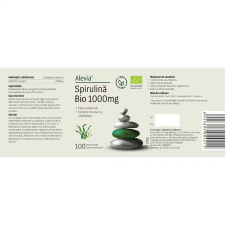 Spirulină Bio 1000 mg, 2x100 tablets, Alevia