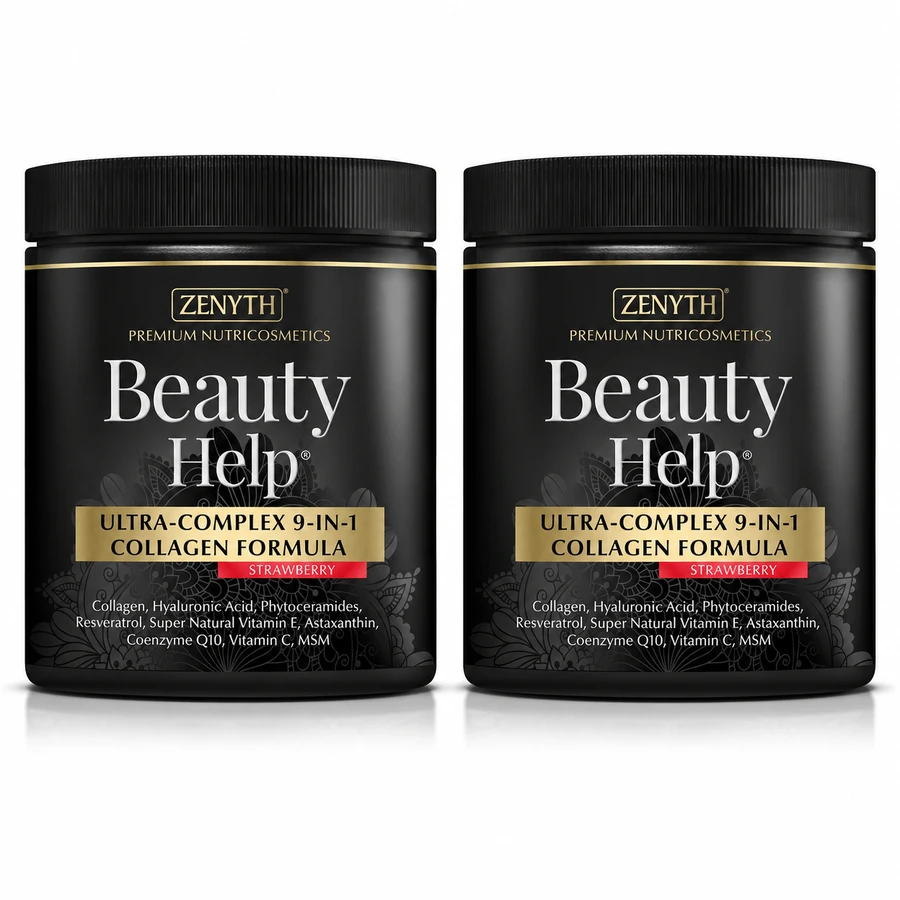 Beauty Help Ultra-Complex 9-in-1 Collagen Formula with Strawberry Flavour, 2x300 g, Zenyth