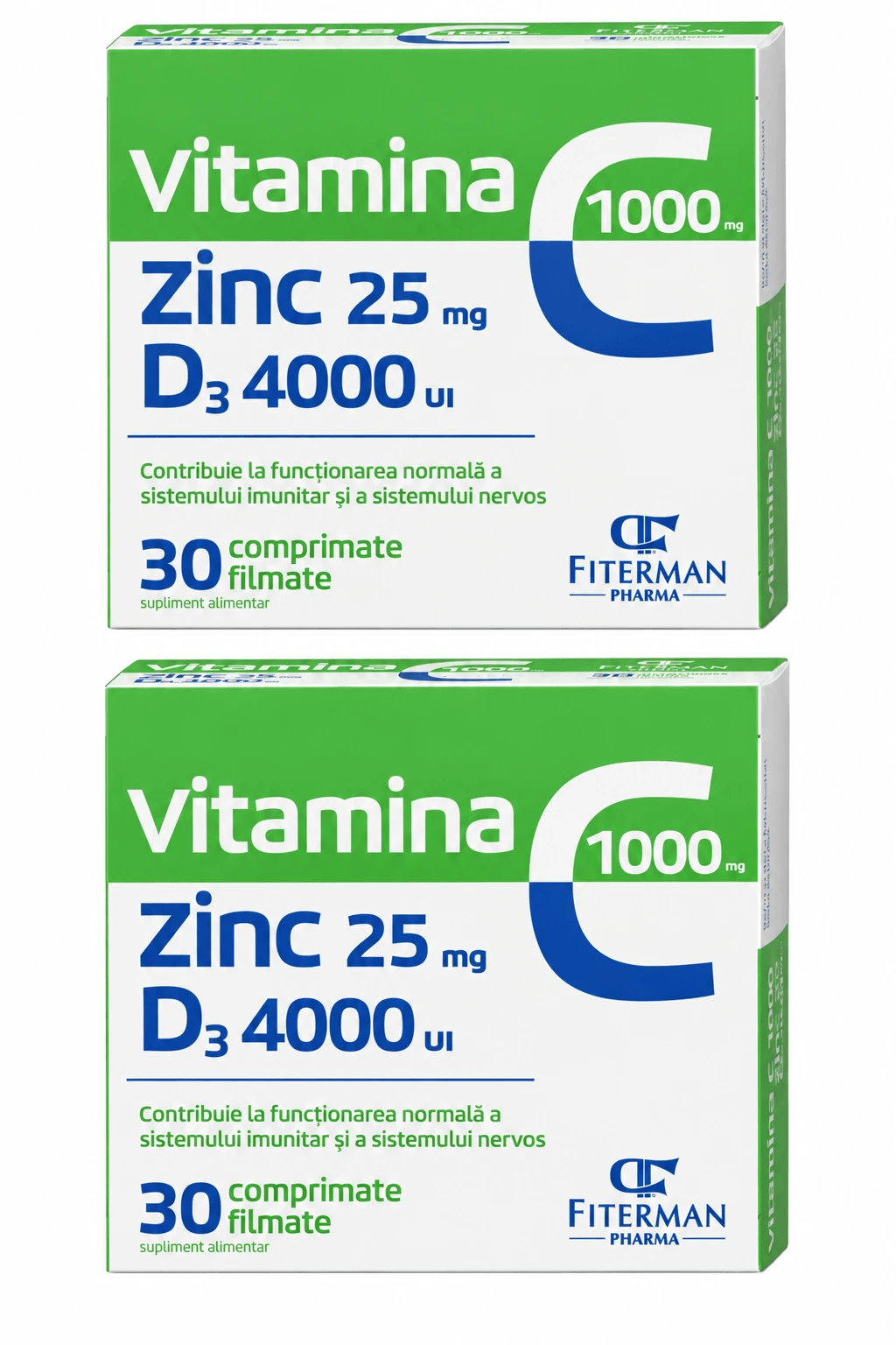 Vitamin C 1000 mg + Zn 25 mg + D3 4000 IU, 2x30 film-coated tablets, Fiterman