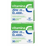 Vitamina C 1000 mg + Zn 25 mg + D3 4000 UI, 2x30 comprimidos recubiertos, Fiterman