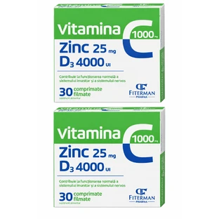 Vitamina C 1000 mg + Zn 25 mg + D3 4000UI, 2x30 comprimate filmate, Fiterman