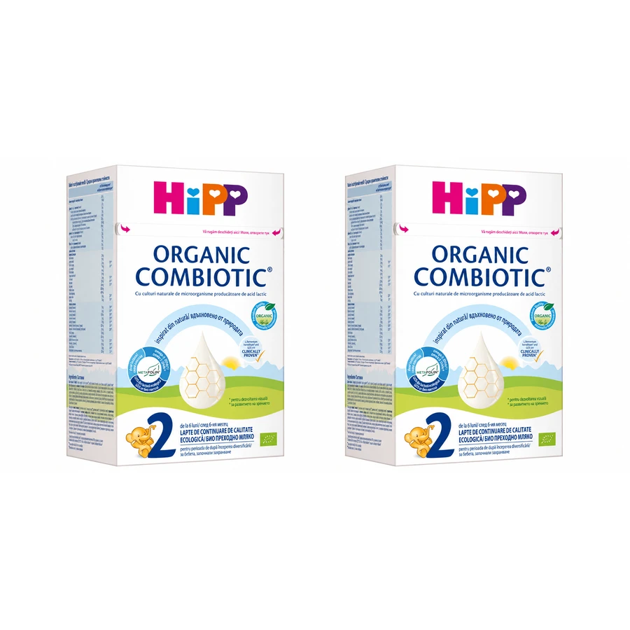 Lapte praf formulă de continuare Organic Combiotic 2, +6 luni, 2x800 gr, Hipp 