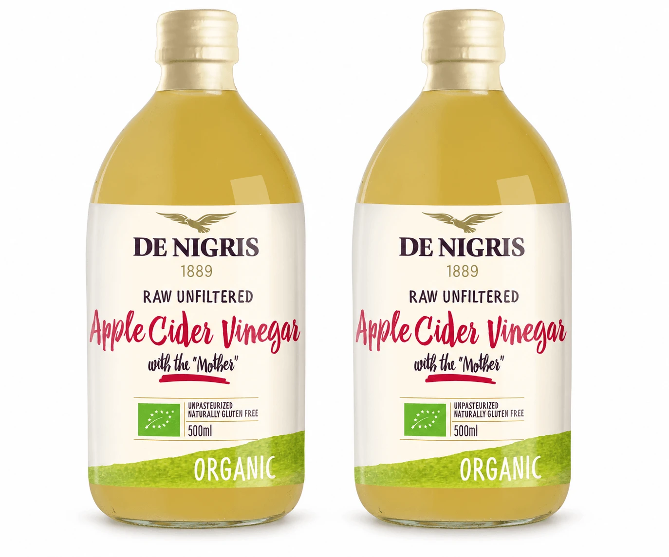 Unfiltered Apple Cider Vinegar, 2 x 500 ml, De Nigris