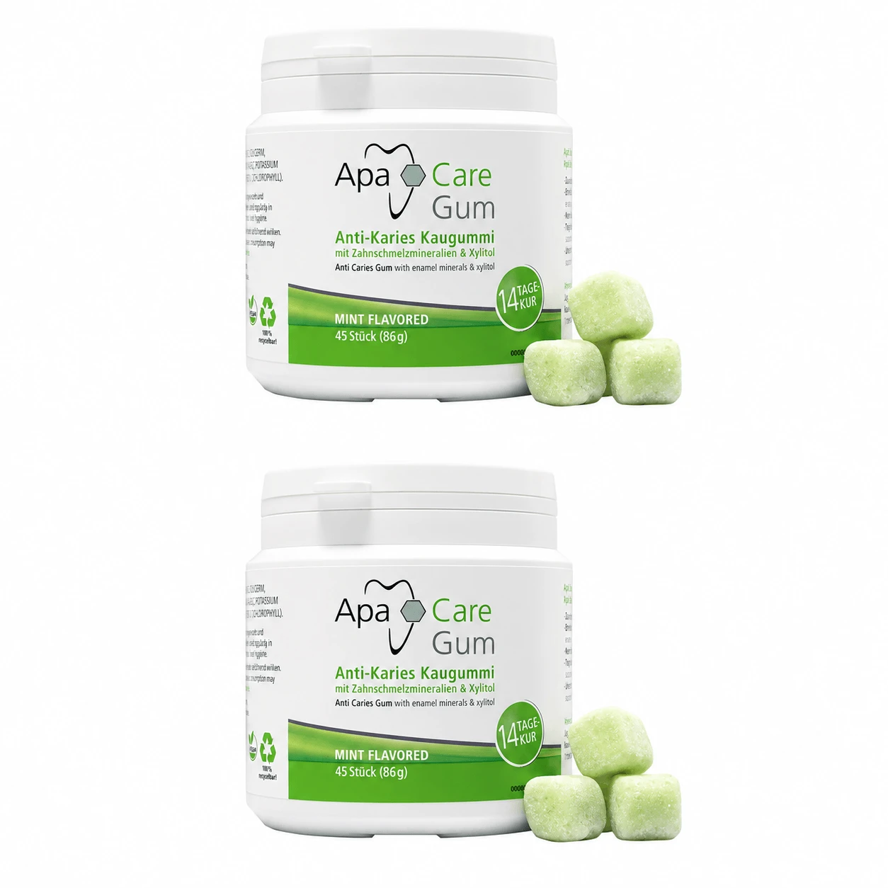 ApaCare Gum Box, chewing gum with xylitol and calcium, 2x45 pieces