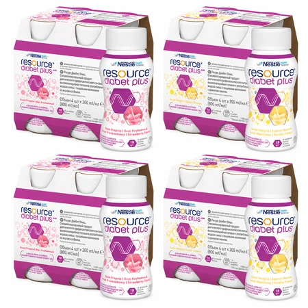 Resource Diabet Plus, strawberry flavor, 8 x 200 ml + vanilla flavor, 8 x 200 ml