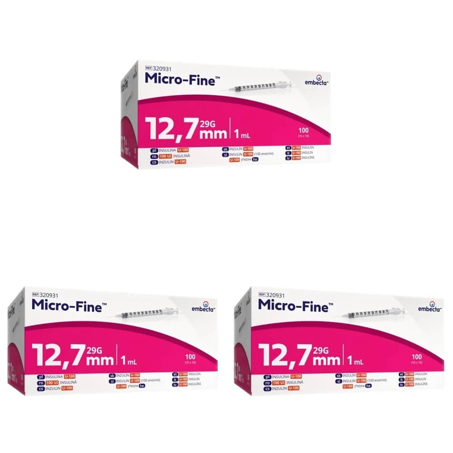Embecta Micro-Fine U-100 Insulin Syringes, 12.7 mm, 29G, 1 ml (300 pieces)