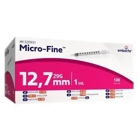 Embecta Micro-Fine U-100 Insulin Syringes, 12.7 mm, 29G, 1 ml (300 pieces)