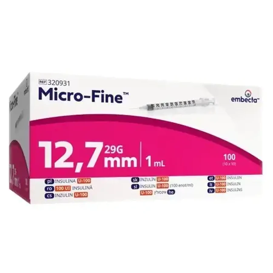 Embecta Micro-Fine U-100 Insulin Syringes, 12.7 mm, 29G, 1 ml (300 pieces)