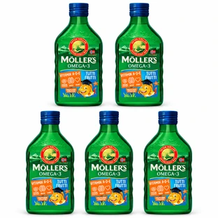 Ulei de pește norvegian, peste 3 ani, aromă fructată, 5x250 ml, Möller's