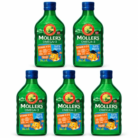 Ulei de pește norvegian, peste 3 ani, aromă fructată, 5x250 ml, Möller's