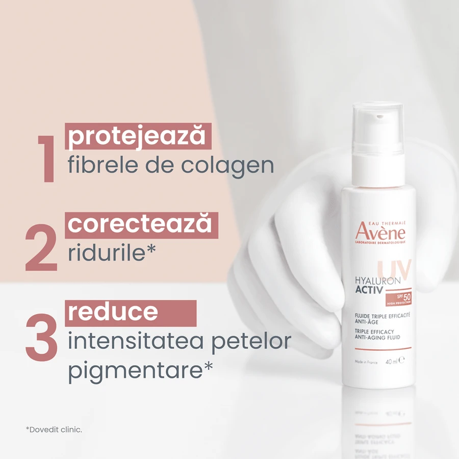 Triple-Action Anti-Aging Facial Fluid with SPF 50, Bioactive Hyaluron B3, 40 ml, Avene