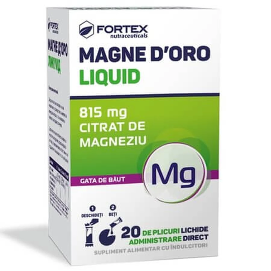 Magne D'oro Liquid, 20 sachets de solution liquide, Fortex Nutraceuticals