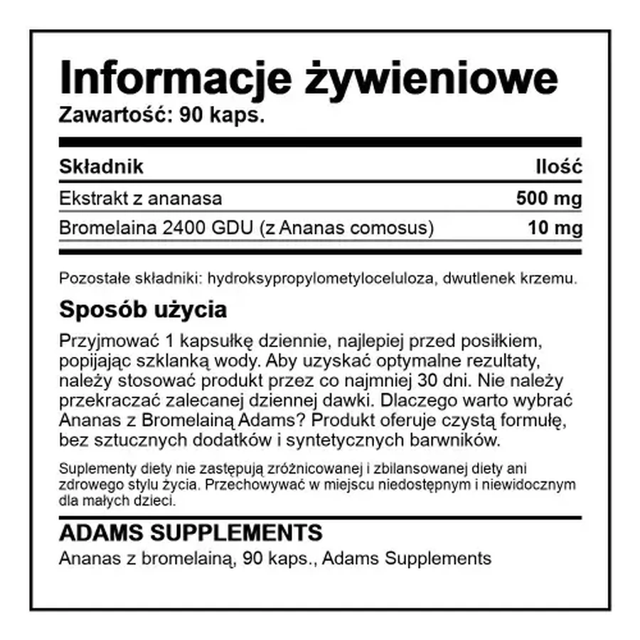 Pineapple W. Bromelain, 30 capsules, Adams Supplements