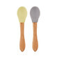 Set van 2 lepels met siliconen punt en bamboe handvat, Mellow Yellow / Powder Grey, Minikoioi