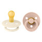 Set of 2 Colour Latex Round Teat Soothers, +0 months, Ivory - Blush, Bibs