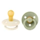 Set of 2 Colour Latex Round Teat Soothers, +0 months, Ivory - Sage, Bibs