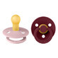 Set of 2 Colour Latex Round Teat Soothers, +0 months, Lake Pink Plum - Elderberry, Bibs